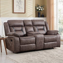 Bonzy Home Dual Manual Reclining Loveseat, Suede Fabric 2-Seat Recliner Sofa with Center Console, Hidden Storage & Cup Holders, for Living Room & Office Meeting Room