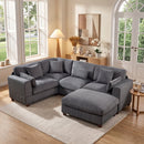 Bonzy Home Modular Convertible Sectional Sofa with Ottoman, Ultra-Comfort Corduroy Corner Couch, Modern living room furniture sets, Gray