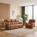 Bonzy Home Electric Power Recliner Sofa Set, PU Leather Single Recliner & 3-Seat Couch with LED Lighting, USB & Type-C Ports, Home Theater Seating for Living Room, Brown