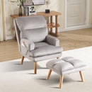 Bonzy Home Modern Adjustable Back Accent Chair with Ottoman, Reclining Reading Lounge Chair with Removable Cushion, Velvet Fabric Seating for Living Room, Bedroom & Balcony, Gray