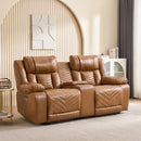 Bonzy Home Electric Power Theater Loveseat, PU Leather 2-Seat Recliner with Center Console, USB Ports, LED Lights, Cup Holders & Hidden Storage, Home Theater Seating for Living Room, Brown