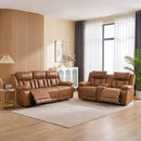 Bonzy Home Electric Power Recliner Sofa Set, PU Leather Loveseat & 3-Seat Couch with USB Ports, LED Lights, Cup Holders & Hidden Storage, Home Theater Seating for Living Room, Brown