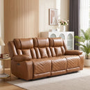 Bonzy Home Electric Power Theater 3-Seat Recliner Sofa, PU Leather Recliner with LED Lighting, USB & Type-C Ports, Home Theater Seating for Living Room, Brown
