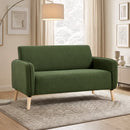 Bonzy Home 57.28" Loveseat Sofa, 2-Seater Short Plush Fabric Small Couch with Solid Wood Legs, Modern Compact Upholstered Sofa for Living Room Apartment Bedroom, Green