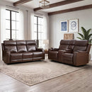 Bonzy Home Genuine Leather Power Reclining Loveseat and Sofa Combo with USB Ports, Cup Holders and Armrest Storage for Living Room, Dark Brown