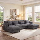 Bonzy Home 144" U-Shaped Modular Sectional Sofa, Modern Ultra-Comfort Corduroy Couch for Living Room Family Room, Gray