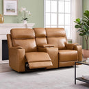 Bonzy Home Genuine Leather Power Reclining Loveseat with USB Ports, Cup Holders and Armrest Storage for Living Room, Caramel Brown