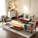 Bonzy Home Mid-Century Modern Patchwork Setting Set, 3 Piece Multicolor Patchwork Upholstered Living Room Set Included 2 Accent Chairs and 1 Loveseat with Solid Wood Legs