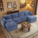 Bonzy Home Modular Sectional Sofa Couches for Living Room U-Shaped Sofa with Ottoman Royal Blue