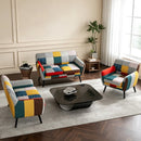 Bonzy Home Mid-Century Modern Patchwork Setting Set, 3 Piece Multicolor Patchwork Upholstered Living Room Set Included Accent Chair and 2 Loveseat Couches with Solid Wood Legs