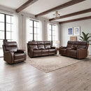 Bonzy Home Genuine Leather Power Recliner, Loveseat and Sofa Combo with USB Ports, Cup Holders and Armrest Storage for Living Room, Dark Brown