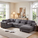 Bonzy Home L-Shaped Convertible Sectional Sofa with Ottoman, Modular Ultra-Comfort Corduroy Corner Couch, Configurable for Living Room & Family Room, Gray