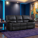 Bonzy Home 3 Seater Recliner Sofa Set Movies Theater Seat Faux Leather Living Room Furniture Set, Black