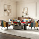 Bonzy Home Mid-Century Modern Patchwork Setting Set, 4 Piece Multicolor Patchwork Upholstered Living Room Set Included 2 Accent Chairs and 2 Loveseat Couches with Solid Wood Legs