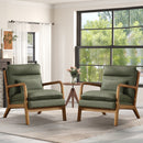 Bonzy Home Mid-Century Modern Accent Chair with Wood Frame Set of 2, Upholstered Reading Armchair with Waist Cushion, Double Padded Side Chair for Living Room, Green