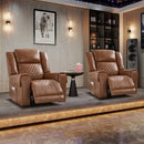 Bonzy Home Premium Genuine Leather Power Recliner Chair Set of 2, Home Theater Seating with Power Headrest, USB Ports & Cup Holders, Oversized Electric Recliner for Living Room, Brown