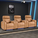 Bonzy Home Electric Power Recliner Chair Set of 3, PU Leather Home Theater Seating with USB Port, LED Light, Hidden Arm Storage & Cup Holders, for Media Living Room, Camel
