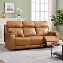 Bonzy Home Genuine Leather Power Reclining Sofa with USB Ports for Living Room, Caramel Brown