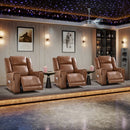 Bonzy Home Premium Genuine Leather Power Recliner Chair, Home Theater Seating with Power Headrest, USB Ports & Cup Holders, Oversized Electric Recliner for Living Room, Brown