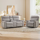 Bonzy Home Power Reclining Sofa Set, Electric Single Recliner & Loveseat Couch with USB & Type-C Charging Ports, Fabric Living Room Sofa Set with Cup Holders & Hidden Storage, Gray