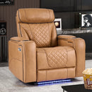 Bonzy Home Electric Power Recliner Chair Set of 3, PU Leather Home Theater Seating with USB Port, LED Light, Hidden Arm Storage & Cup Holders, for Media Living Room, Camel