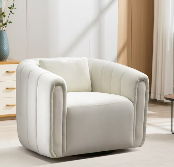 Ebello Round Armchair Oversize Velvet Swivel Barrel Comfy with Plump Pillow