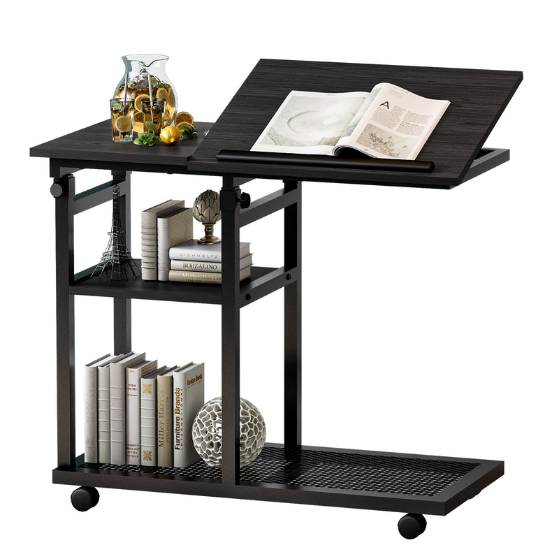 End Table with Wheels, Height Adjustable Side C Table