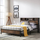 Bed Frame with Storage Headboard, Mattress Foundation with Rustic Vintage Wood