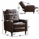Genuine Leather Recliner Push Back Chairs with Wood Legs, Compact Tufted Armchairs Vintage Reclining Chair for Living Room