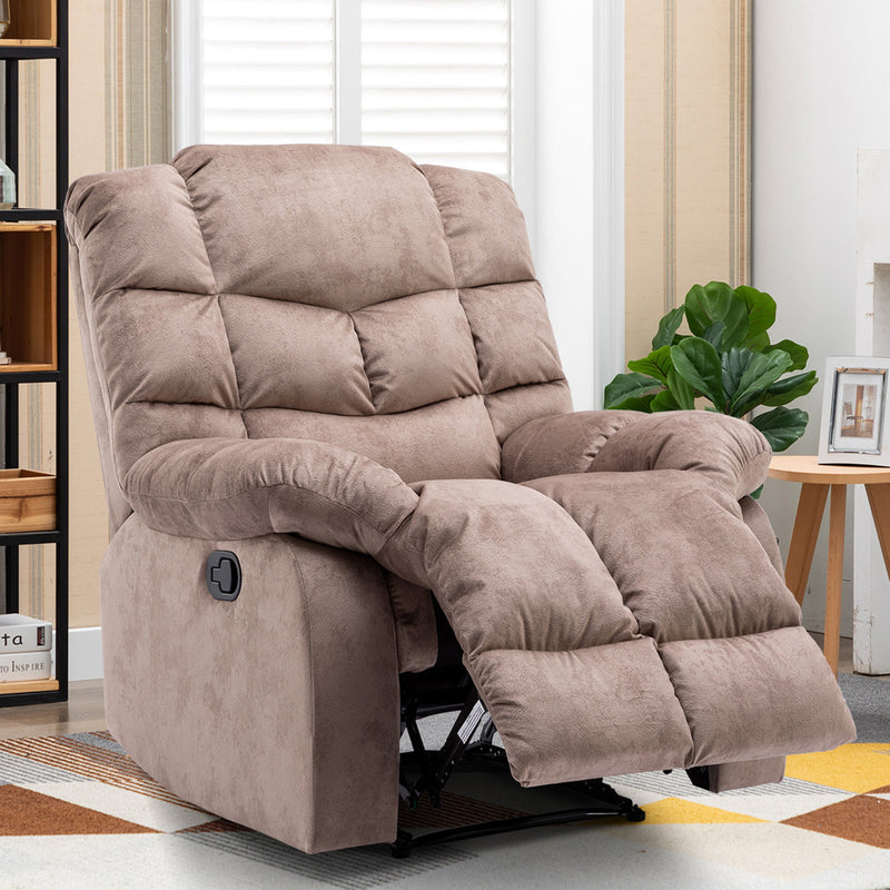 Plaid Manual Reclining Single Couch Wall Hugger Small Fabric Recliner