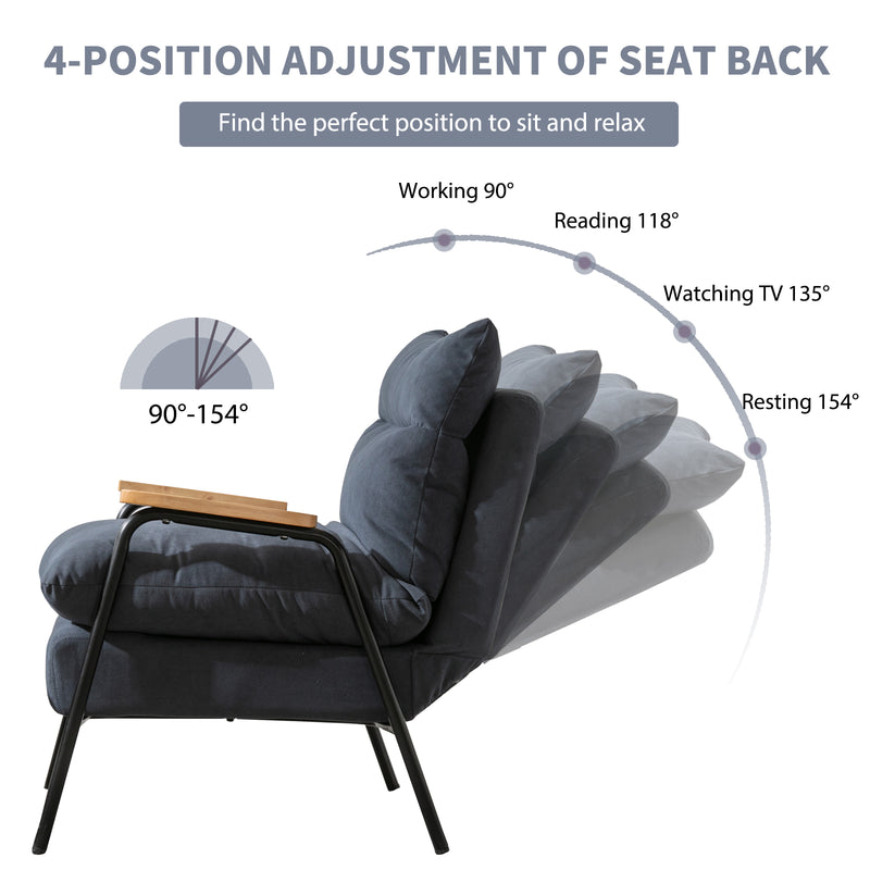 Overstuffed Accent Chair with Ottoman, Adjustable Backrest Lounge Chair