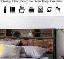 Bed Frame with Storage Headboard, Mattress Foundation with Rustic Vintage Wood