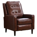 Genuine Leather Recliner Push Back Chairs with Wood Legs, Compact Tufted Armchairs Vintage Reclining Chair for Living Room