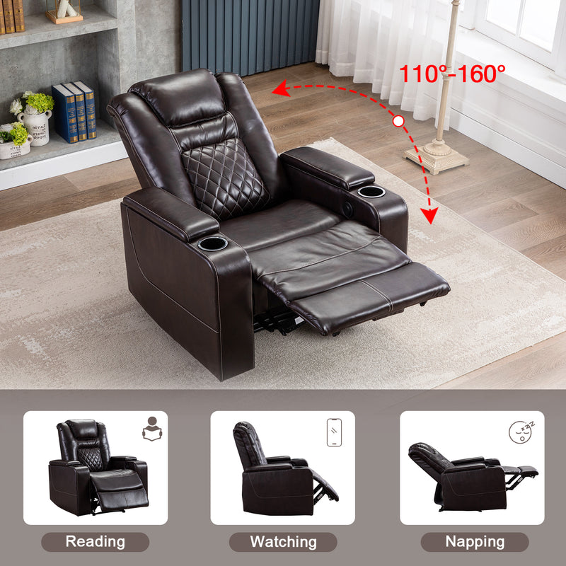 Classic Power Recliner Chair with USB Ports and Cup Holders