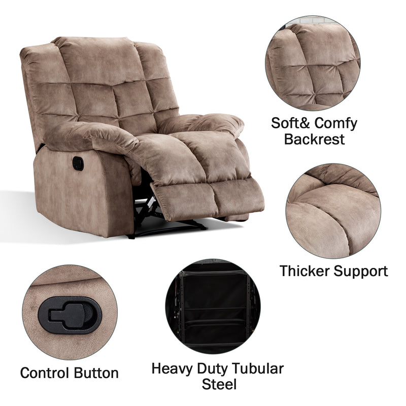 Plaid Manual Reclining Single Couch Wall Hugger Small Fabric Recliner