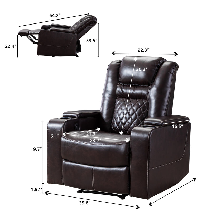 Classic Power Recliner Chair with USB Ports and Cup Holders