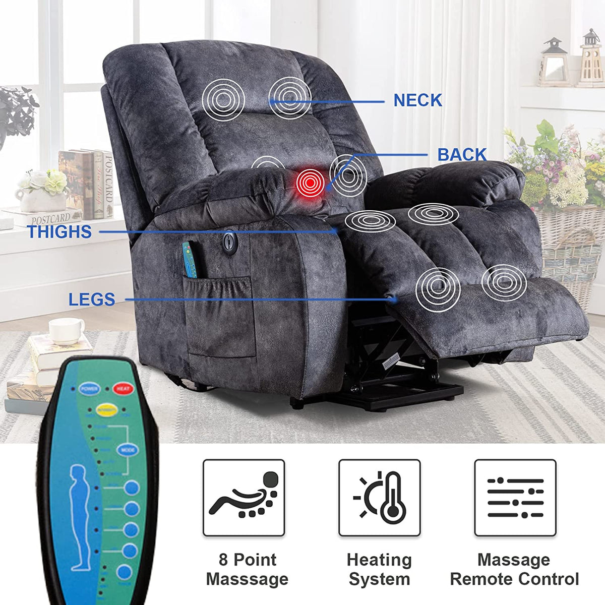 Wide Electric Massage Recliner for Adults with Heated Vibration Wide Electric Massage Recliner for Adults with Heated Vibration