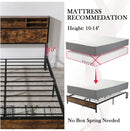 Bed Frame with Storage Headboard, Mattress Foundation with Rustic Vintage Wood