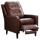 Genuine Leather Recliner Push Back Chairs with Wood Legs, Compact Tufted Armchairs Vintage Reclining Chair for Living Room