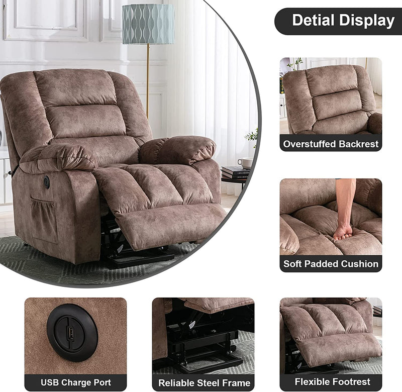Wide Electric Massage Recliner for Adults with Heated Vibration