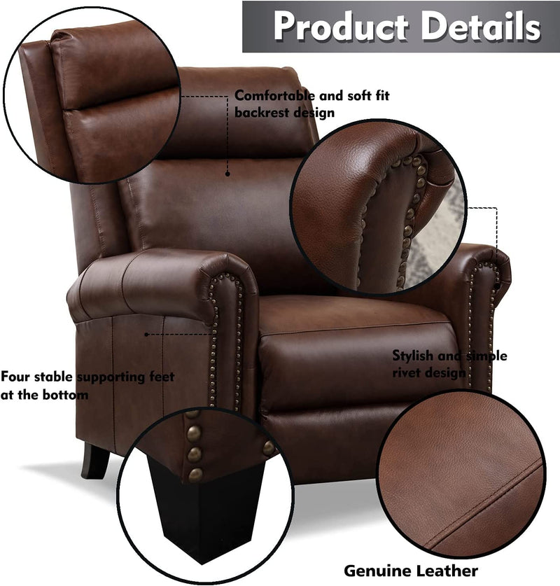Genuine Leather Recliner Chair, Classic and Traditional Push Back Recliner Chair