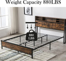 Bed Frame with Storage Headboard, Mattress Foundation with Rustic Vintage Wood