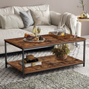 Vintage Wood Industrial Coffee Table with Storage Shelf