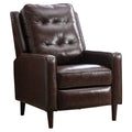 Genuine Leather Recliner Push Back Chairs with Wood Legs, Compact Tufted Armchairs Vintage Reclining Chair for Living Room