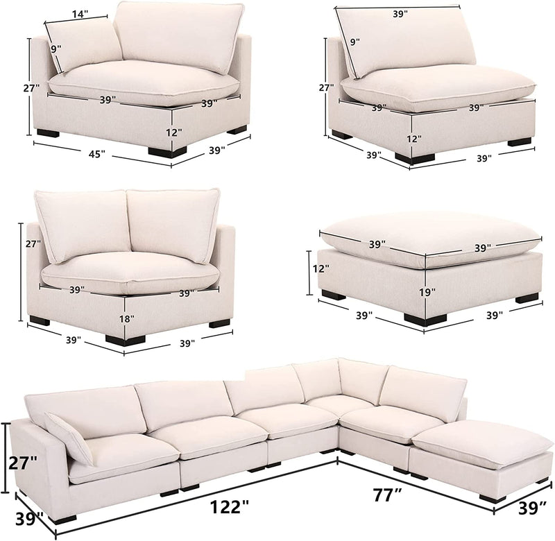 Arm Upholstered 6-Piece Chaise Sectional