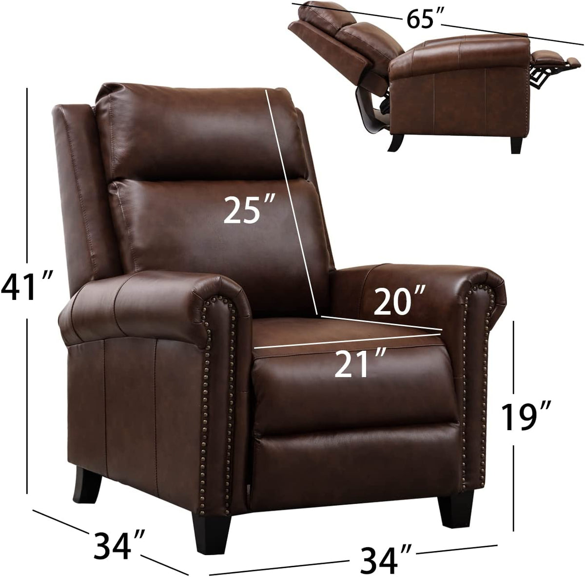 Genuine Leather Recliner Chair, Classic and Traditional Push Back Recl