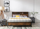 Bed Frame with Storage Headboard, Mattress Foundation with Rustic Vintage Wood