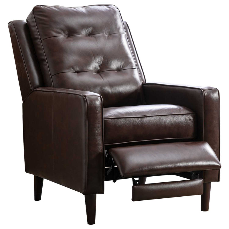 Genuine Leather Recliner Push Back Chairs with Wood Legs, Compact Tufted Armchairs Vintage Reclining Chair for Living Room