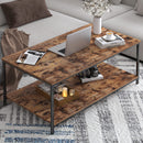 Vintage Wood Industrial Coffee Table with Storage Shelf