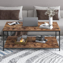 Vintage Wood Industrial Coffee Table with Storage Shelf